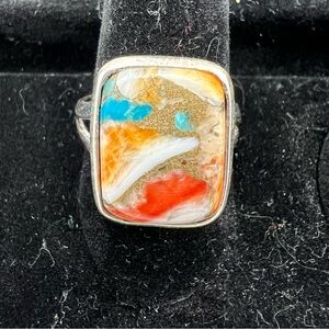 Vibrant Silver Dahlia Ring with Multicolors